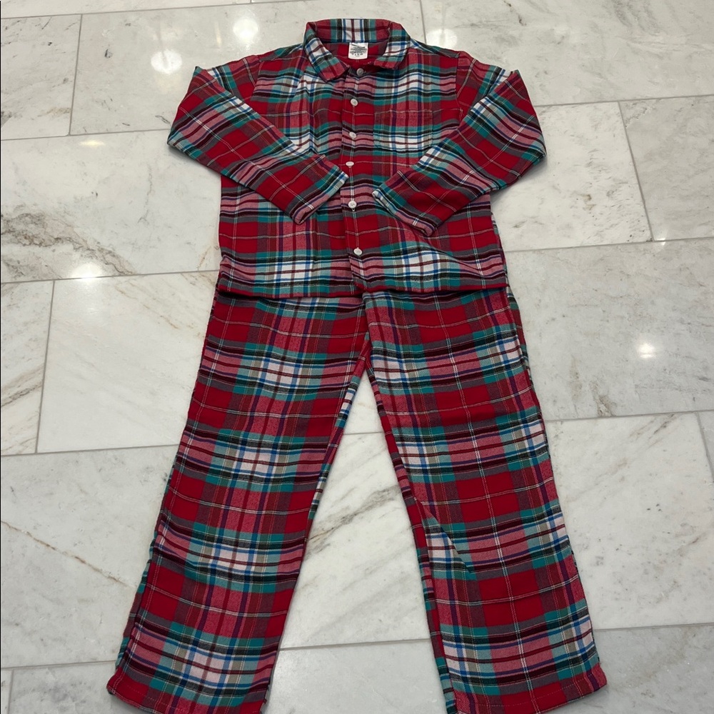 Lands End red plaid pajama set size 12